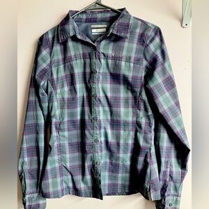 Columbia Omni-Shade Button Front Shirt, XS, Gray/Purple, Long Sleeves